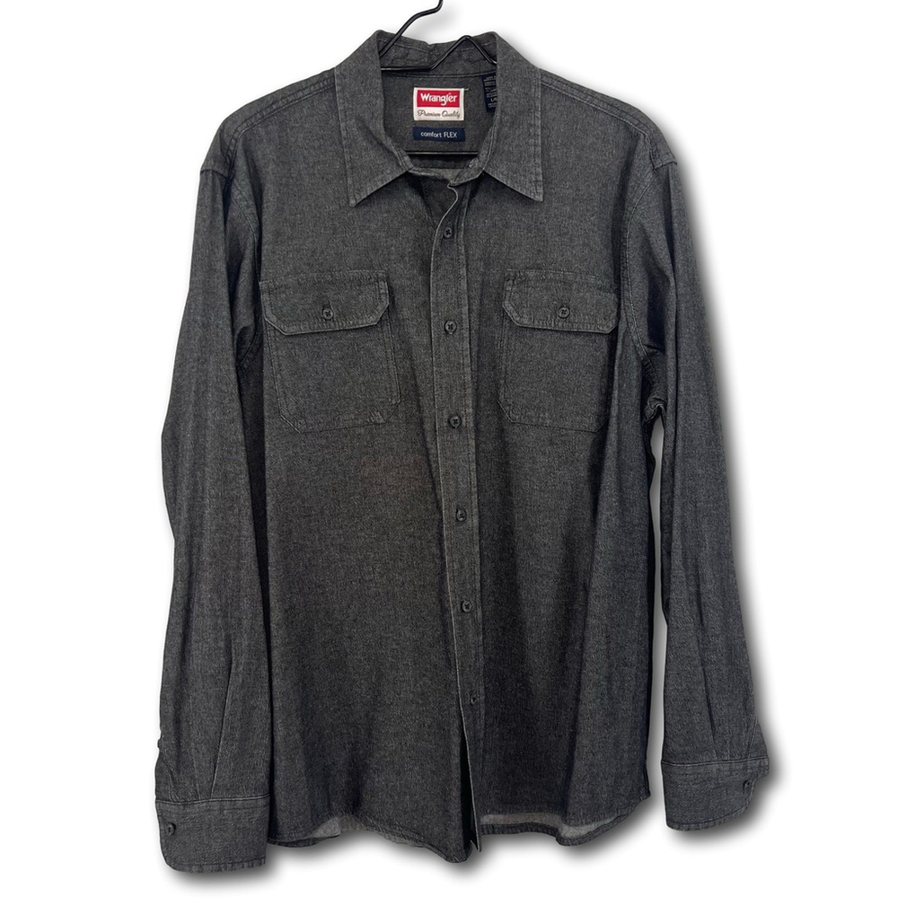 Wrangler Long Sleeve Shirt Western Button Up Dark Gray Heavy Weight Size Large